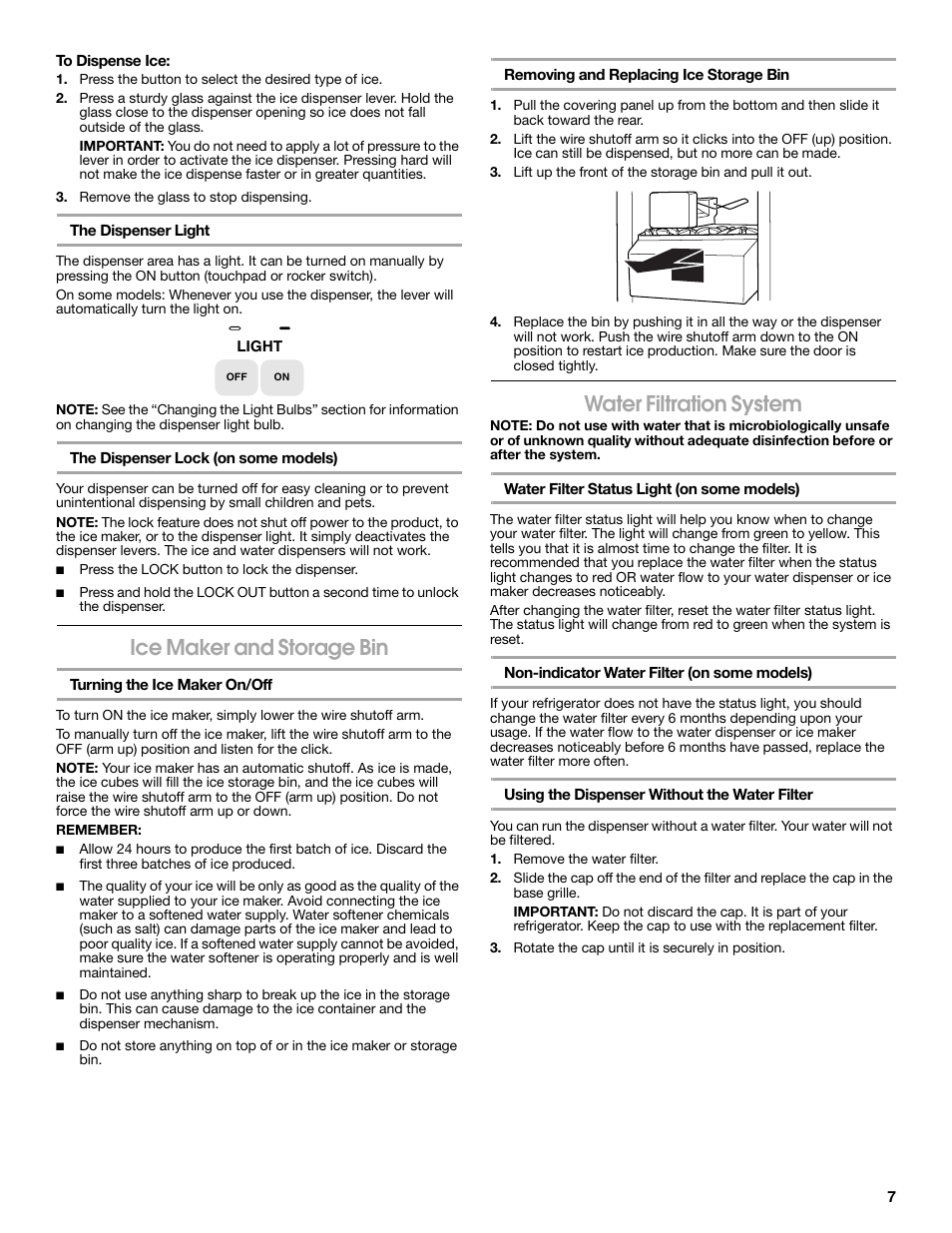 Ice maker and storage bin, Water filtration system | Estate E ESTATE 2315225 User Manual | Page 7 / 40