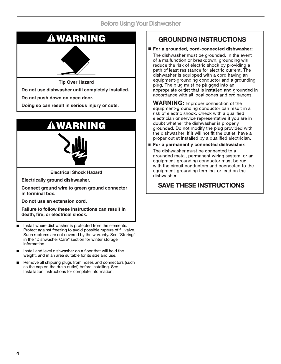 Before using your dishwasher | Estate TUD1000R User Manual | Page 4 / 16