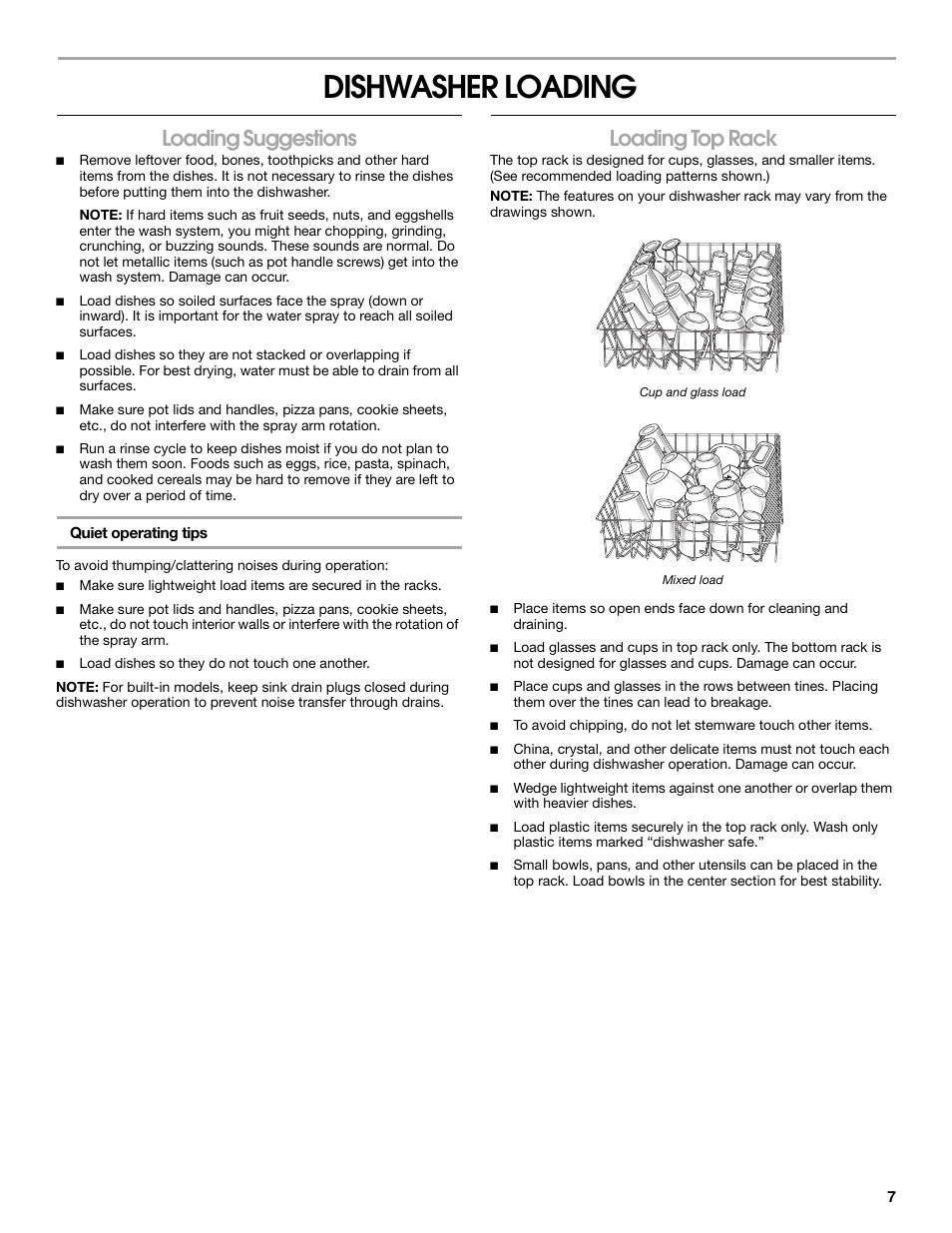 Dishwasher loading, Loading suggestions, Loading top rack | Estate TUD1000R User Manual | Page 7 / 16