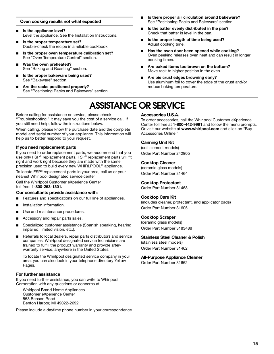 Assistance or service | Estate W10017740 User Manual | Page 15 / 16