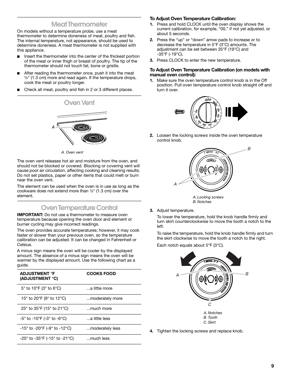 Meat thermometer, Oven vent, Oven temperature control | Estate W10017740 User Manual | Page 9 / 16