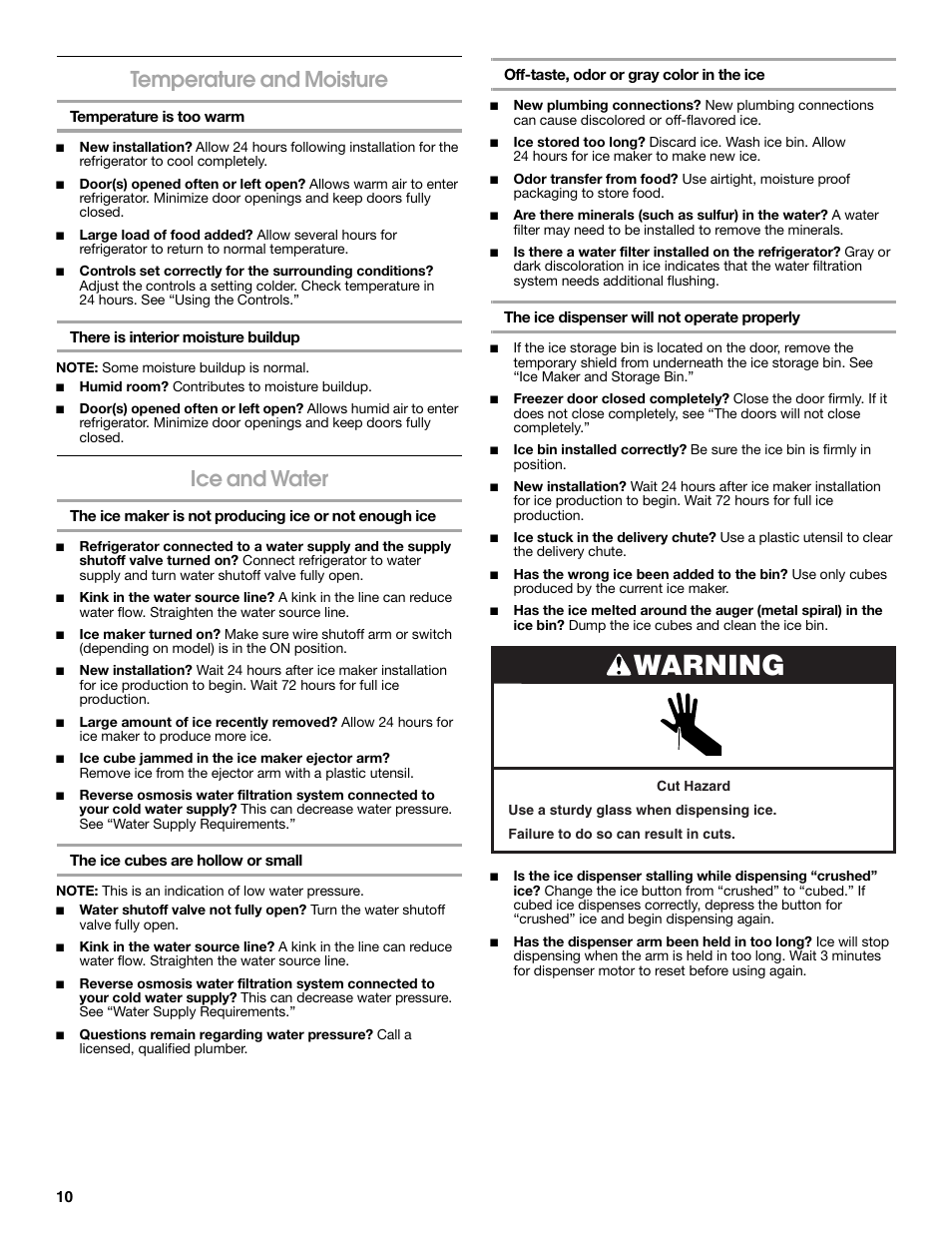 Warning, Temperature and moisture, Ice and water | Estate 2318600 User Manual | Page 10 / 40