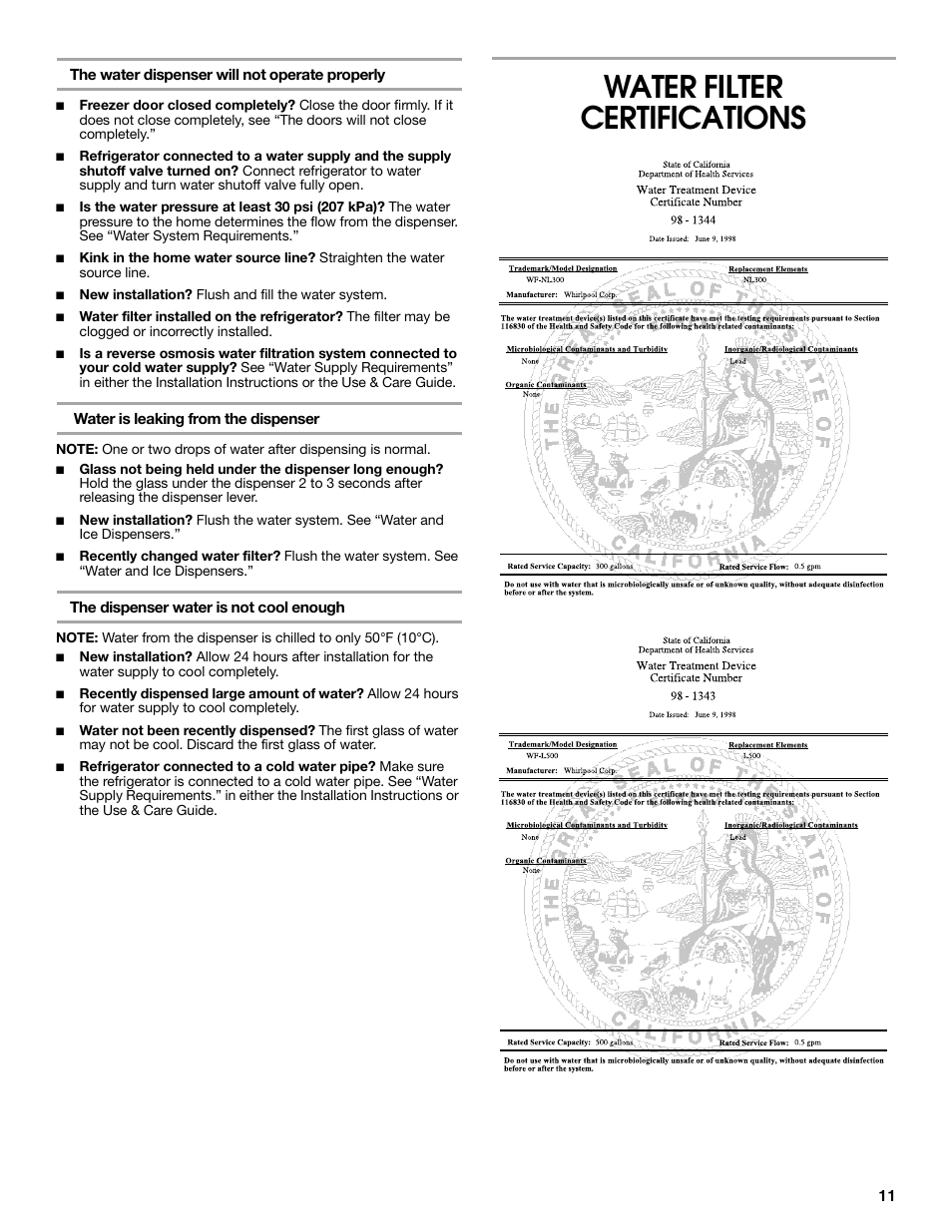 Water filter certifications | Estate 2318600 User Manual | Page 11 / 40