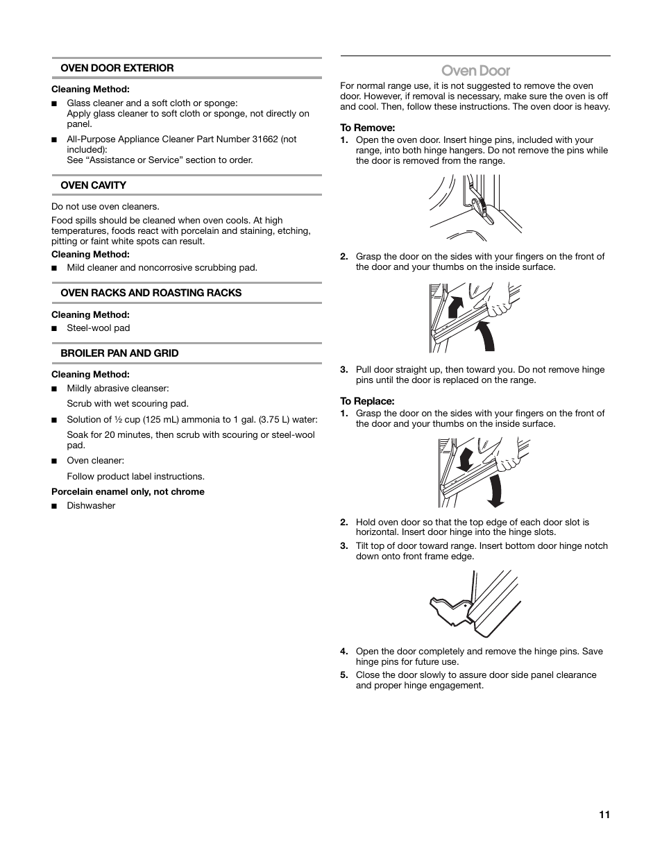 Oven door | Estate W10162222A User Manual | Page 11 / 28
