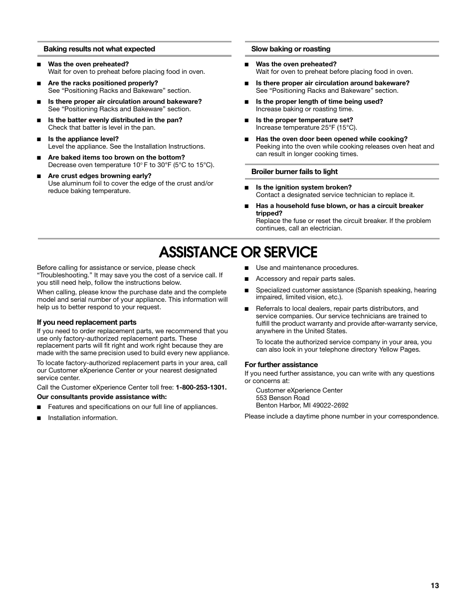 Assistance or service | Estate W10162222A User Manual | Page 13 / 28