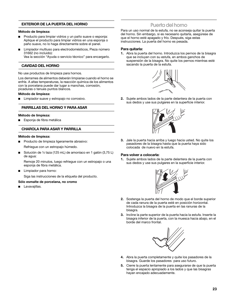 Puerta del horno | Estate W10162222A User Manual | Page 23 / 28