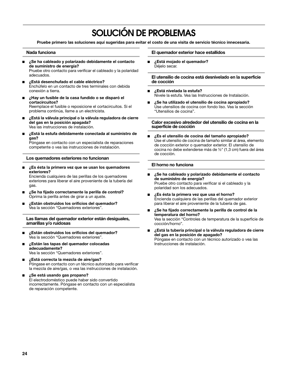 Solución de problemas | Estate W10162222A User Manual | Page 24 / 28
