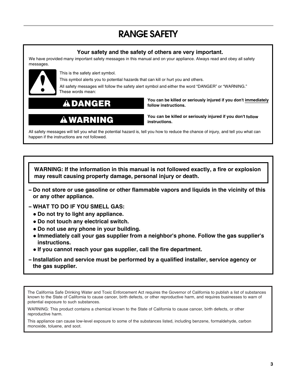 Range safety, Danger warning | Estate W10162222A User Manual | Page 3 / 28