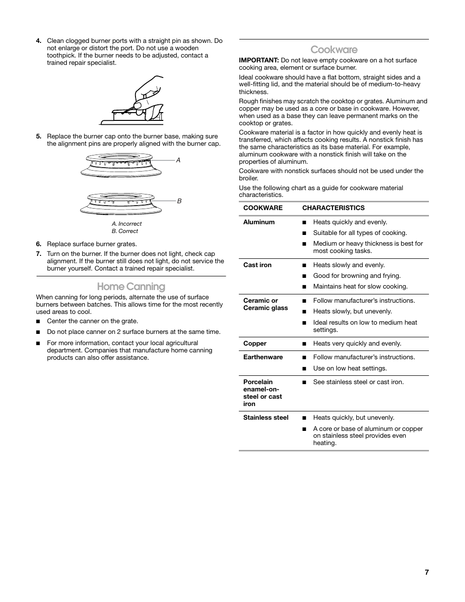 Home canning, Cookware | Estate W10162222A User Manual | Page 7 / 28