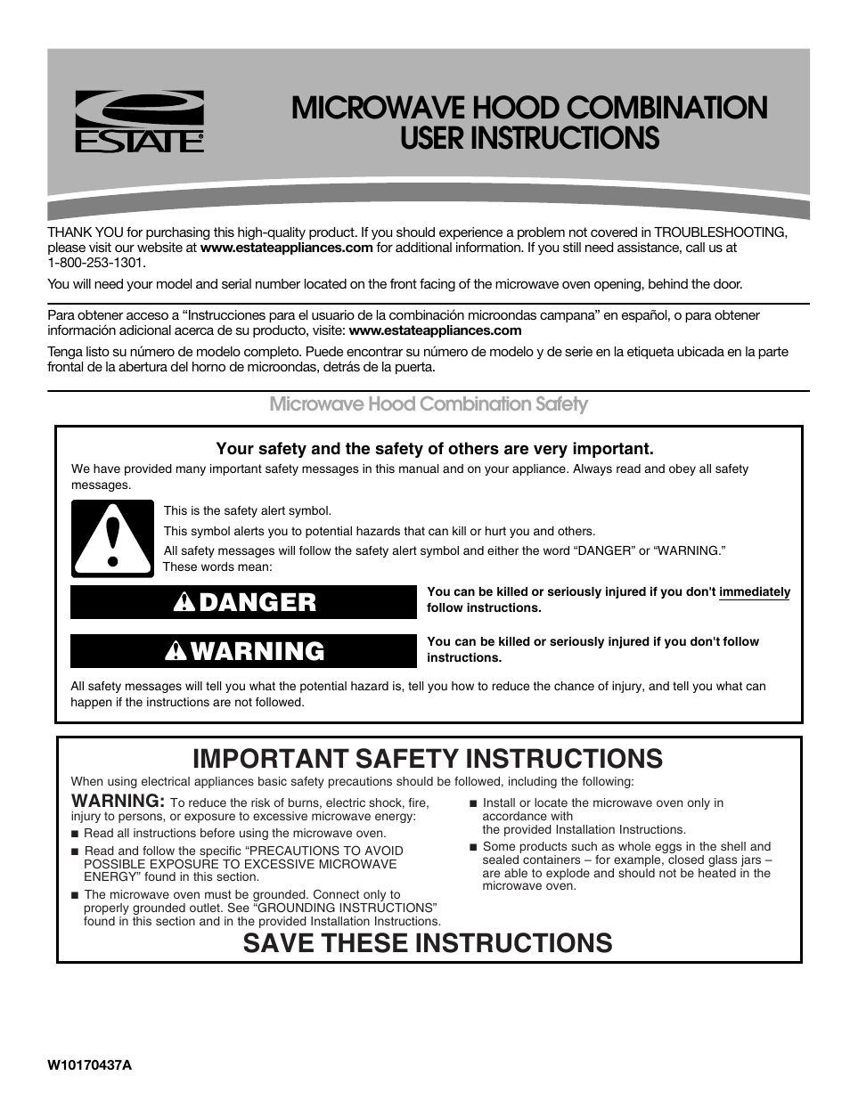 Estate Microwave Hood Combination User Manual | 6 pages