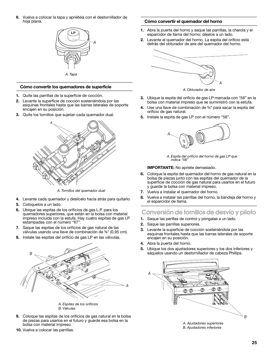 Conversión de tornillos de desvío y piloto | Estate W10121806C User Manual | Page 25 / 28