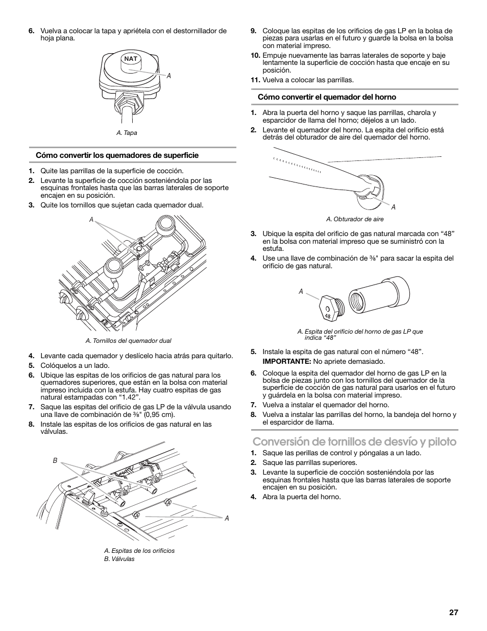 Conversión de tornillos de desvío y piloto | Estate W10121806C User Manual | Page 27 / 28
