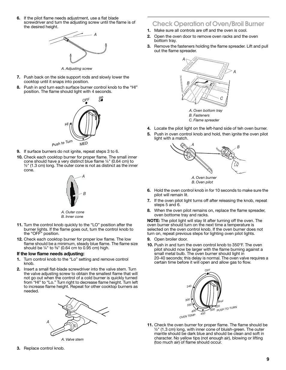 Check operation of oven/broil burner | Estate W10121806C User Manual | Page 9 / 28
