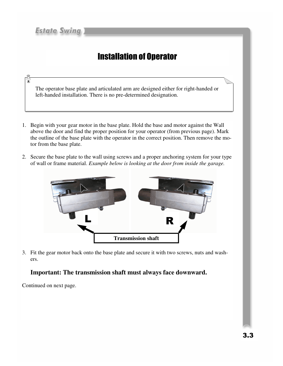 Installation of operator | Estate Swing E-SC 1600 User Manual | Page 11 / 32