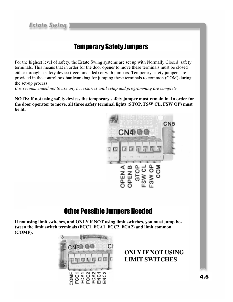 Temporary safety jumpers, Other possible jumpers needed | Estate Swing E-SC 1600 User Manual | Page 17 / 32