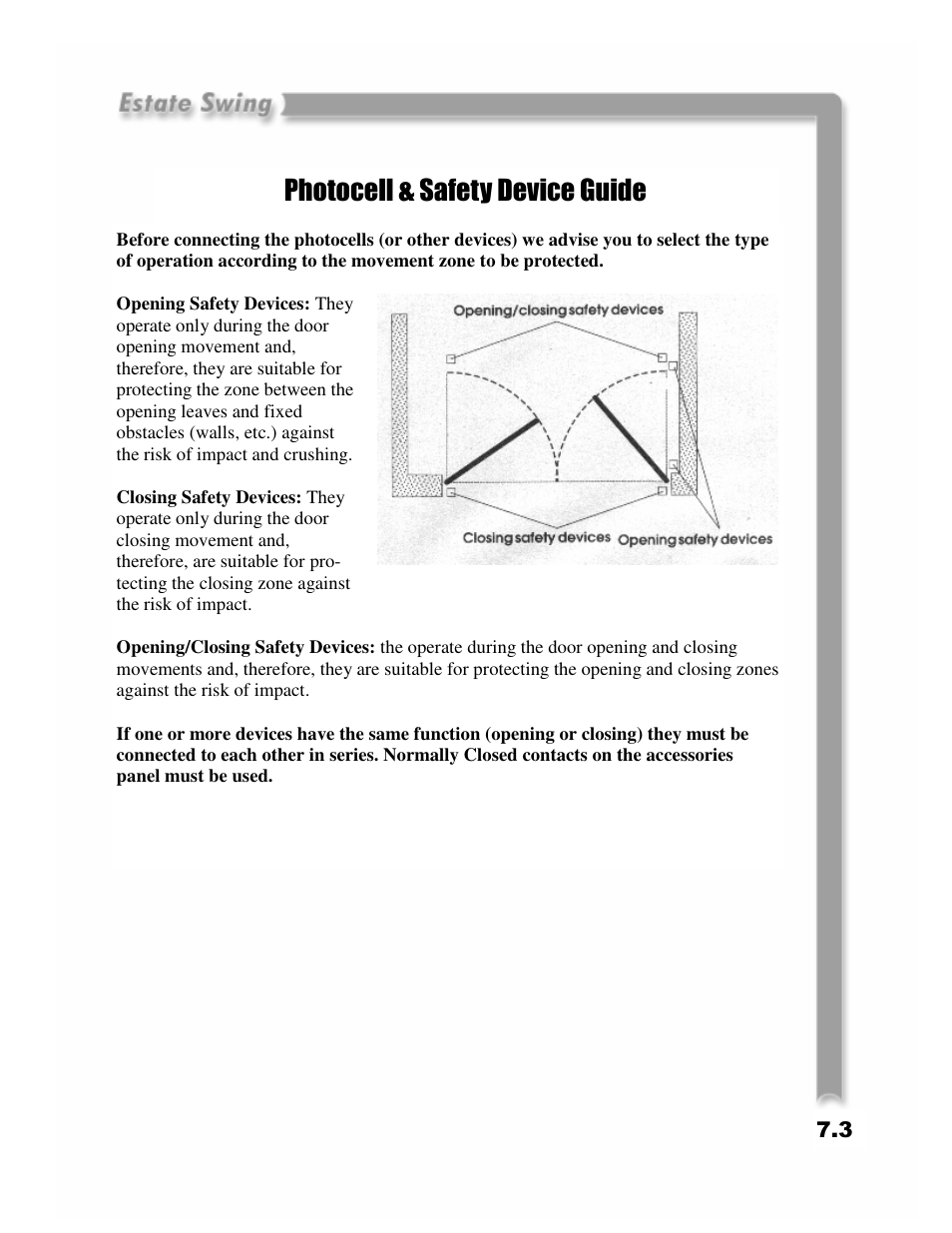 Photocell & safety device guide | Estate Swing E-SC 1600 User Manual | Page 31 / 32