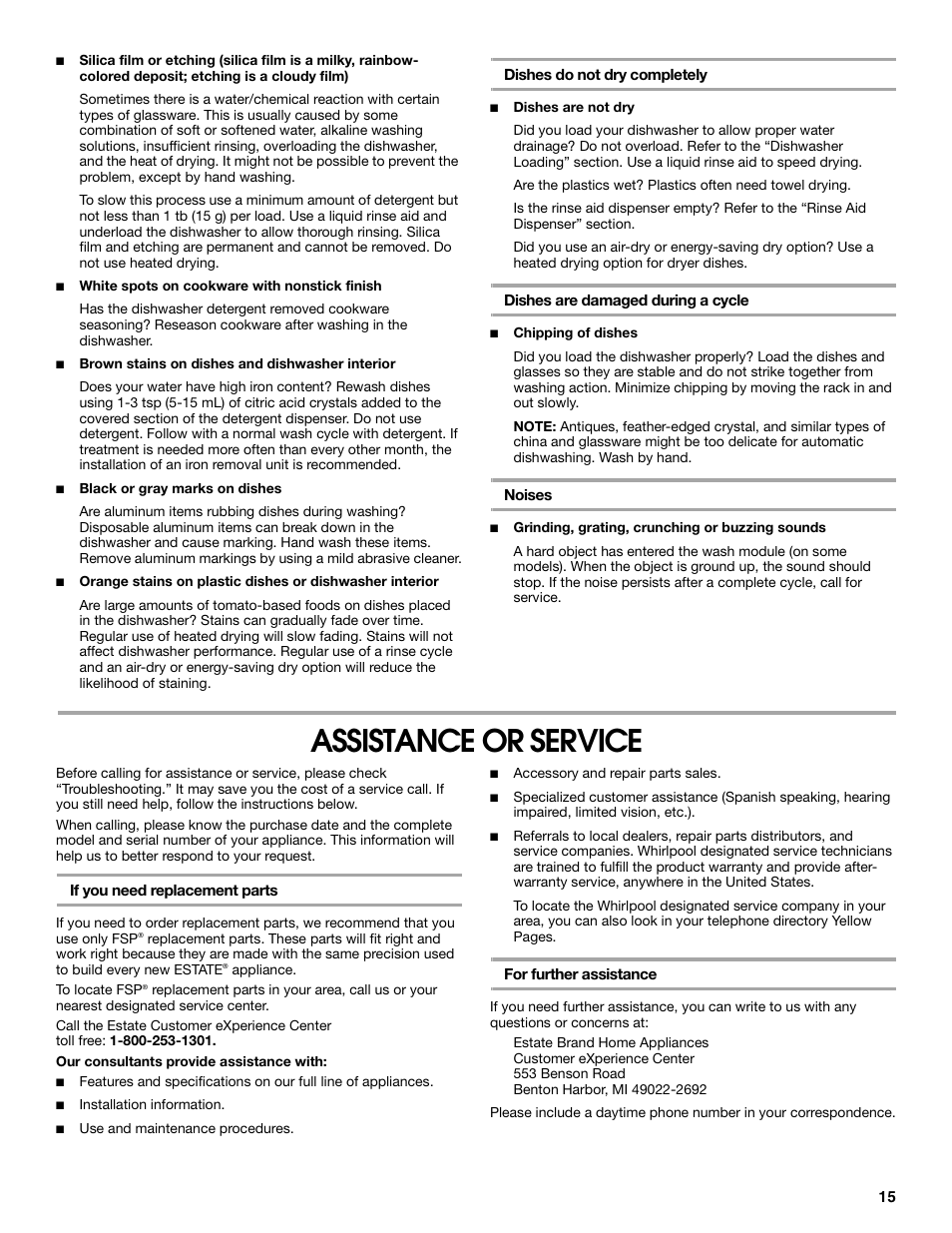 Assistance or service | Estate TUD6710P User Manual | Page 15 / 16