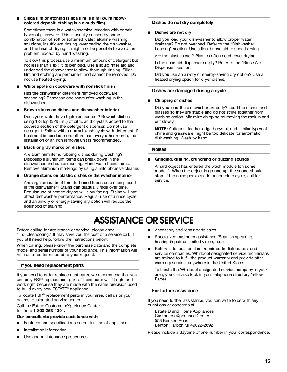 Assistance or service | Estate TUD6750S User Manual | Page 15 / 16