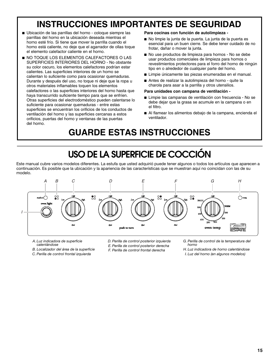 Uso de la superficie de cocción | Estate W10175655B User Manual | Page 15 / 24
