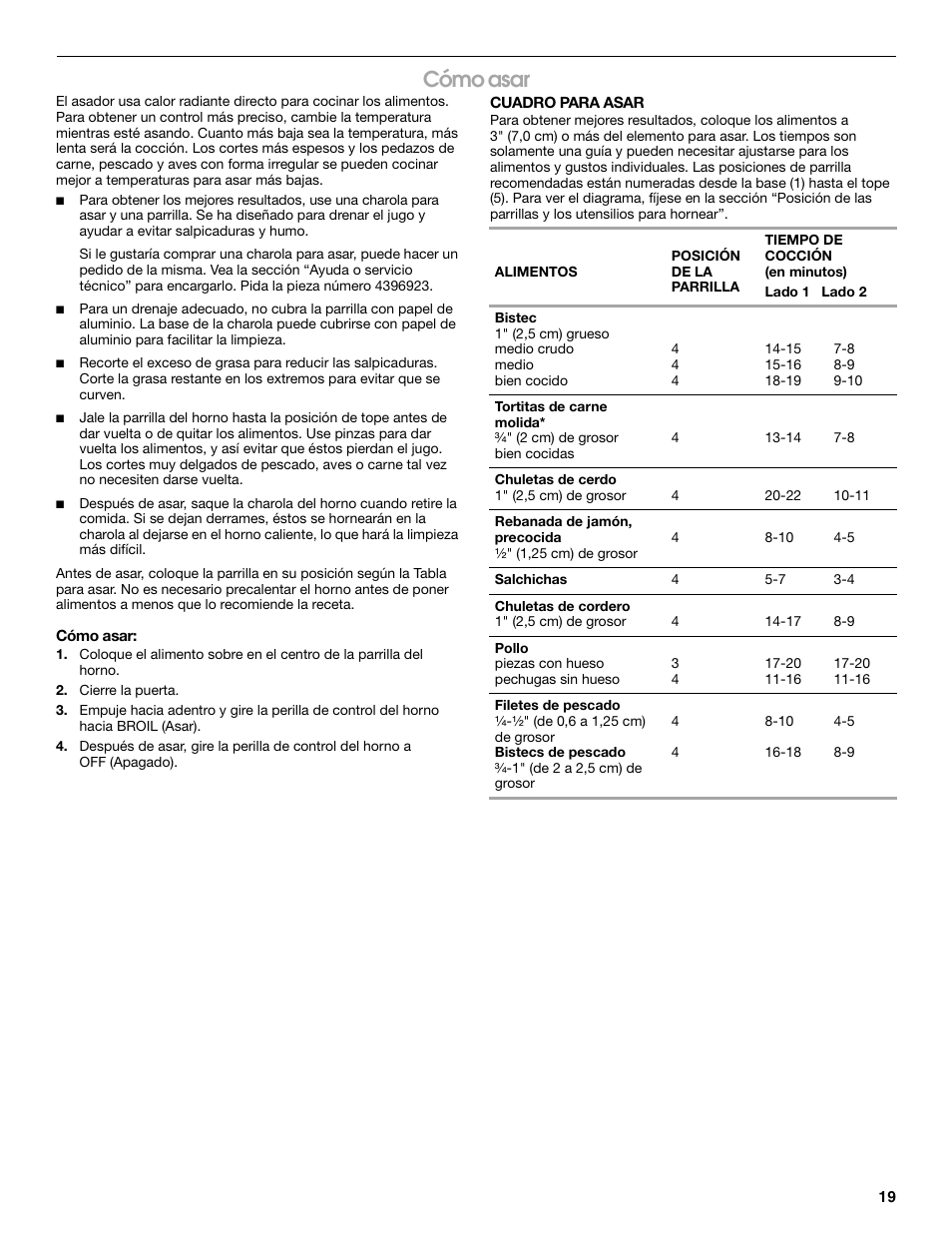 Cómo asar | Estate W10175655B User Manual | Page 19 / 24