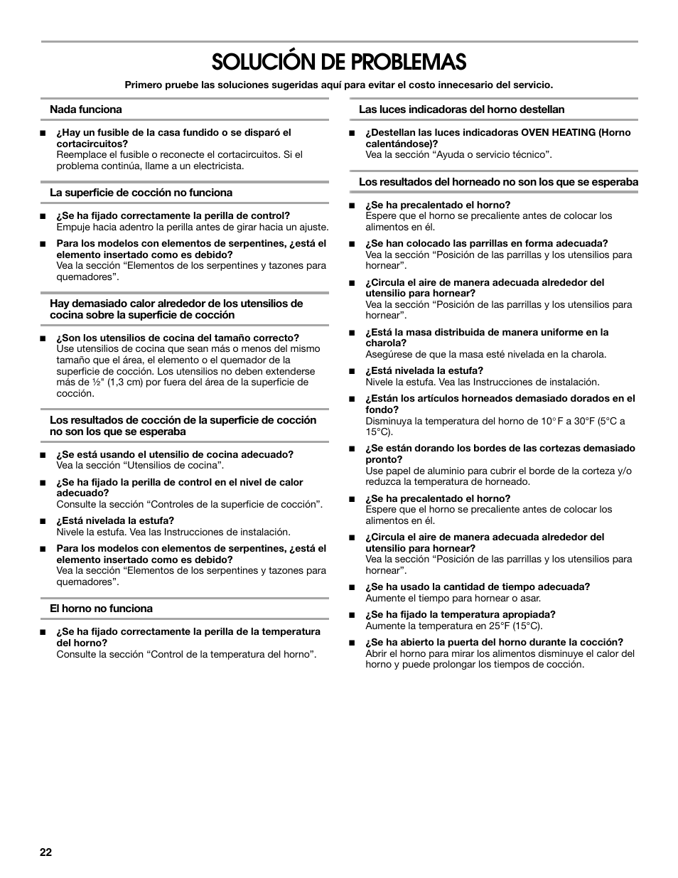 Solución de problemas | Estate W10175655B User Manual | Page 22 / 24