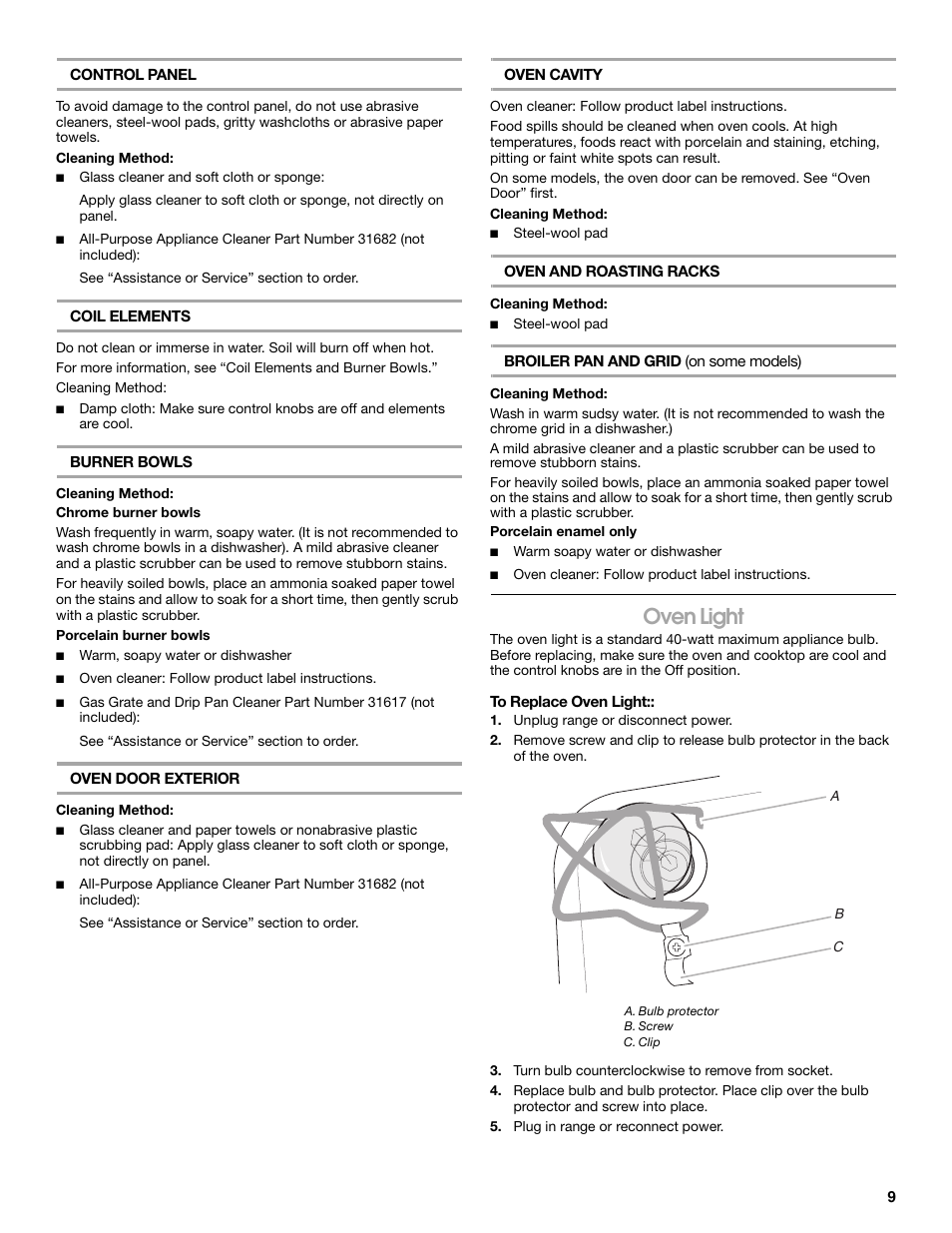 Oven light | Estate W10175655B User Manual | Page 9 / 24