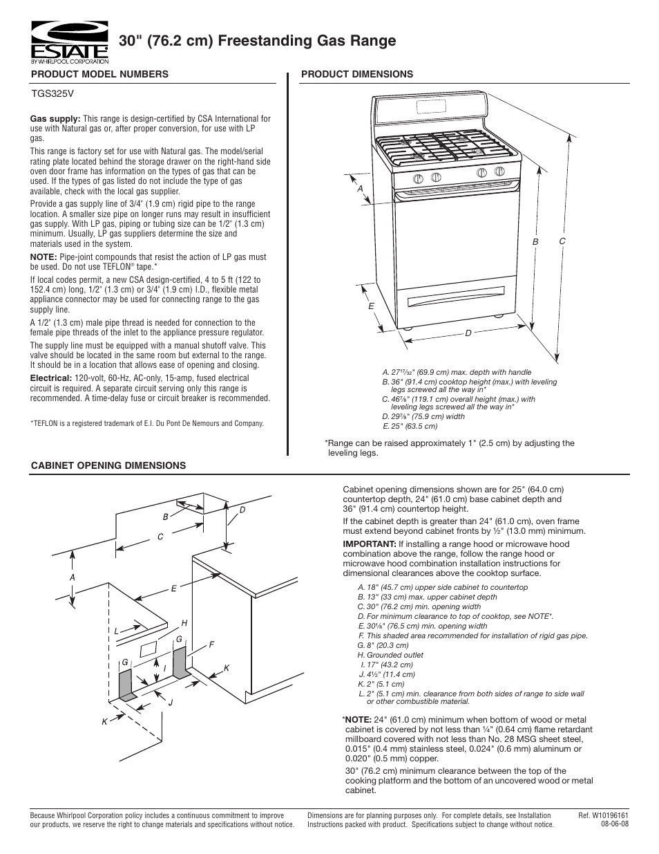 Estate TGS325V User Manual | 1 page