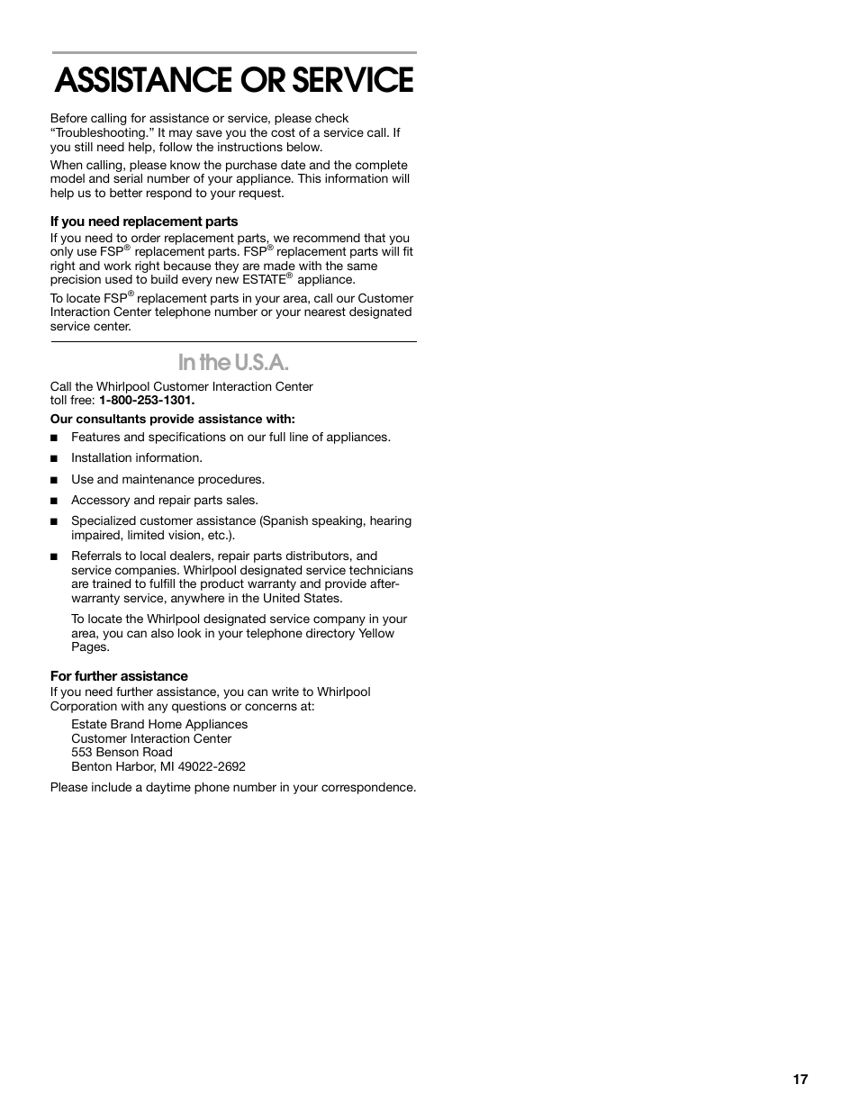 Assistance or service | Estate TGS325 User Manual | Page 17 / 18