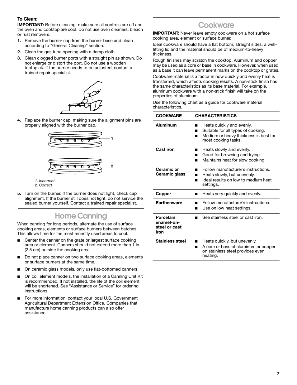 Home canning, Cookware | Estate TGS325 User Manual | Page 7 / 18