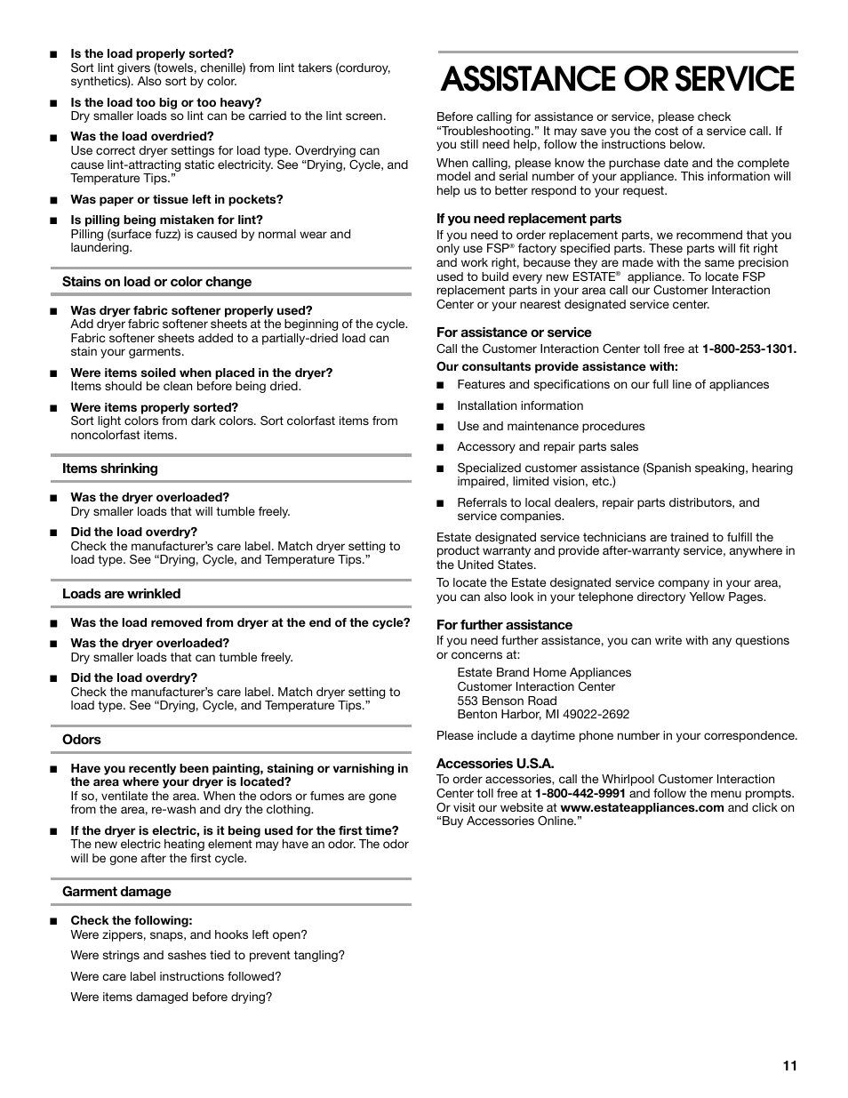 Assistance or service | Estate 8318478A User Manual | Page 11 / 12