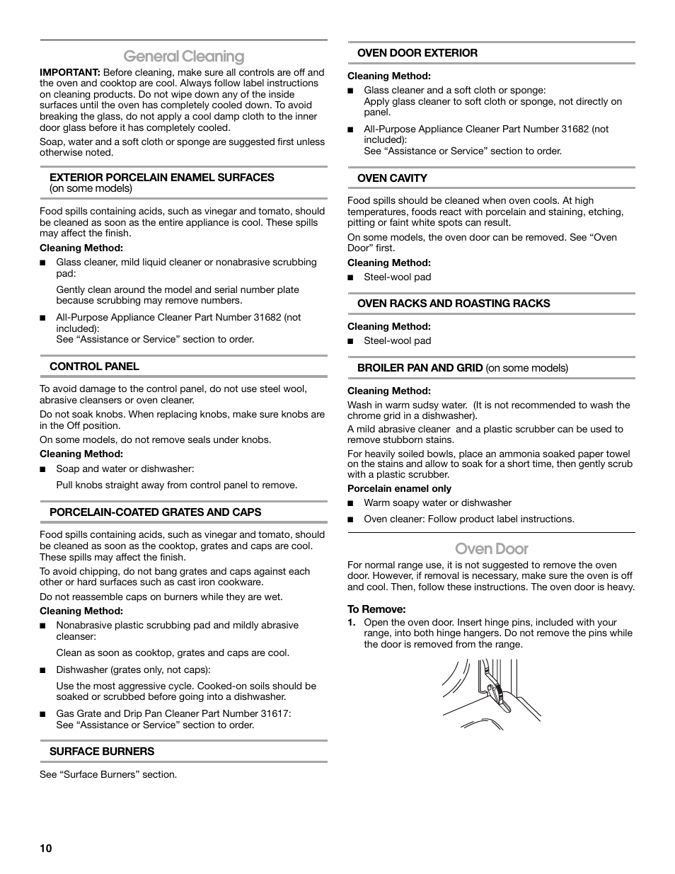 General cleaning, Oven door | Estate W10173325A User Manual | Page 10 / 28