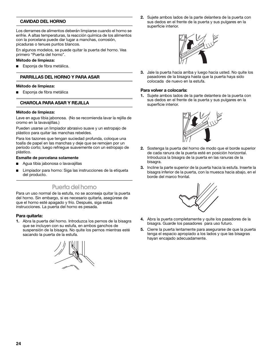 Puerta del horno | Estate W10173325A User Manual | Page 24 / 28