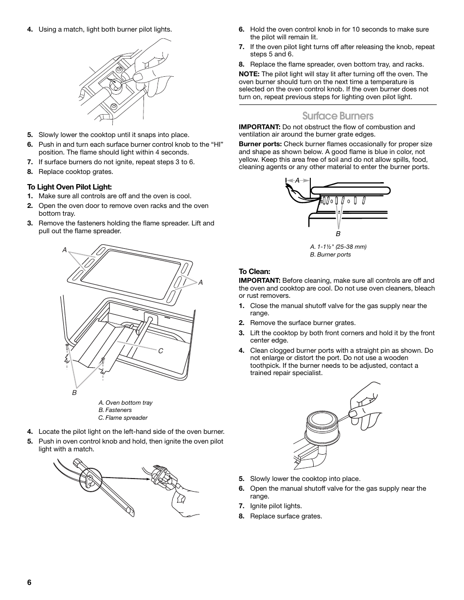 Surface burners | Estate W10173325A User Manual | Page 6 / 28
