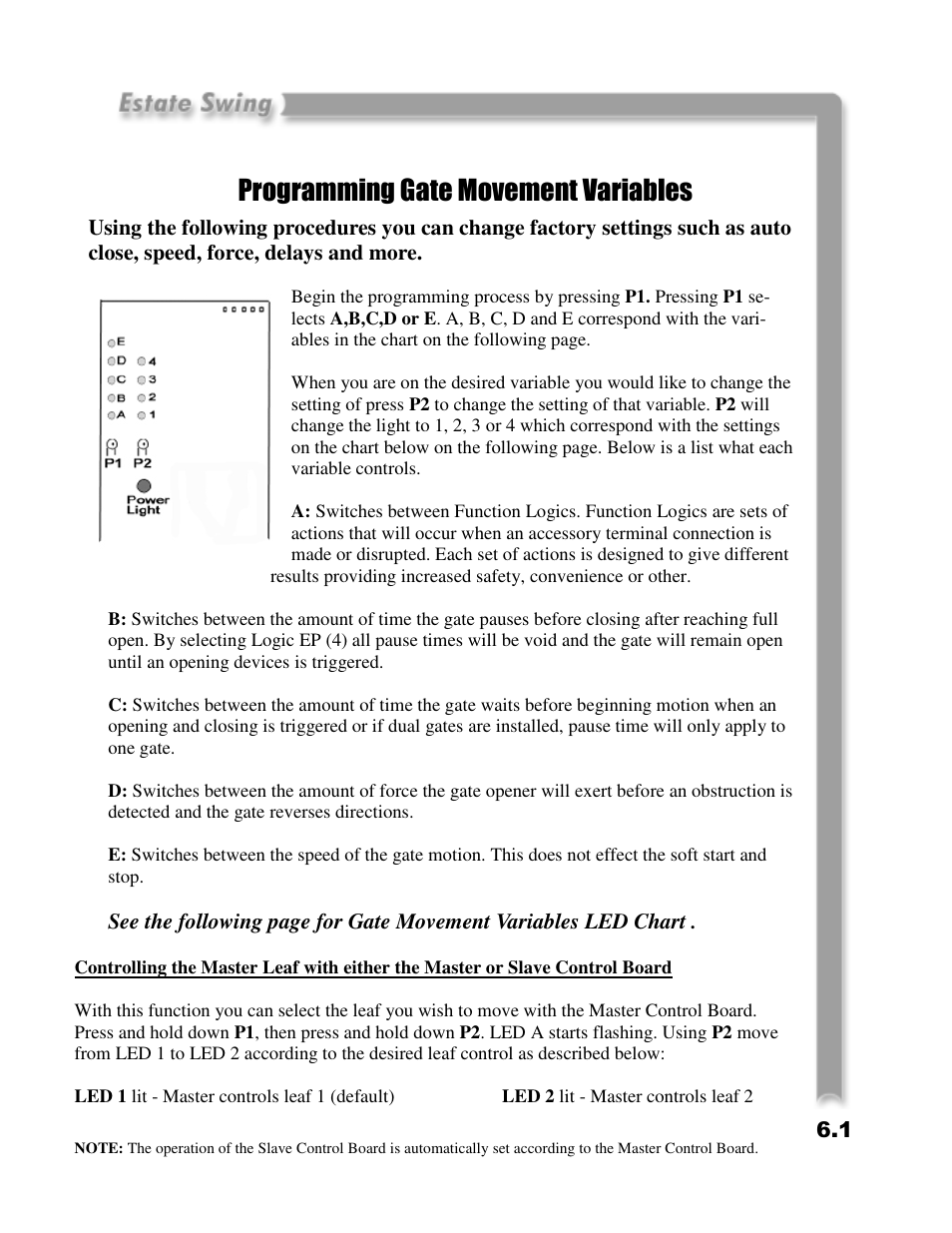 Programming gate movement variables | Estate E-SC 1102 User Manual | Page 22 / 38