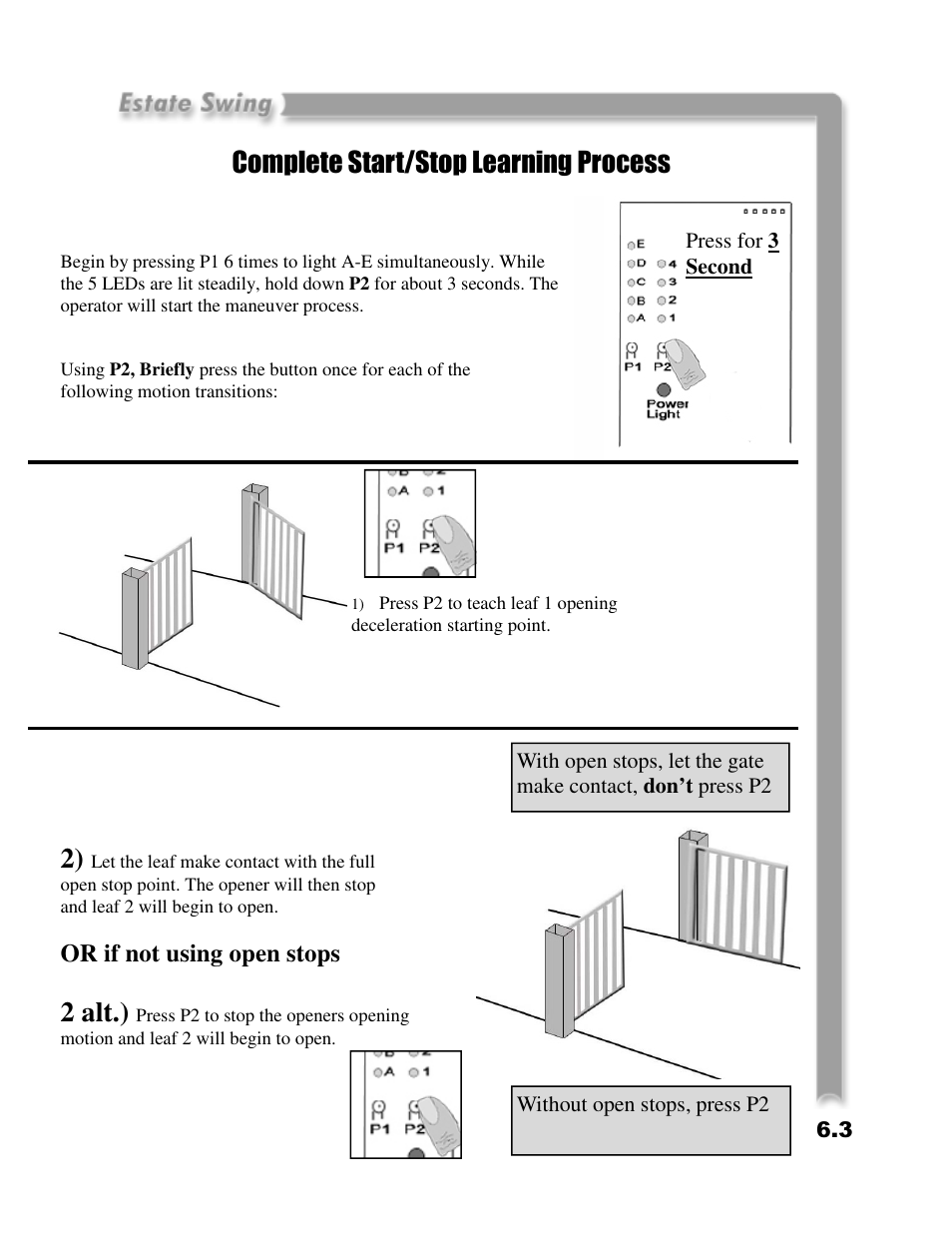 2 alt.), Complete start/stop learning process, Or if not using open stops | Estate E-SC 1102 User Manual | Page 24 / 38