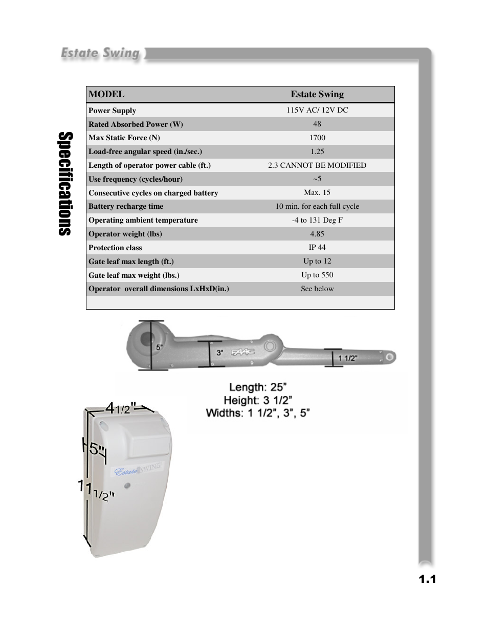 Sp e c ifi c a tio n s | Estate E-SC 1102 User Manual | Page 6 / 38