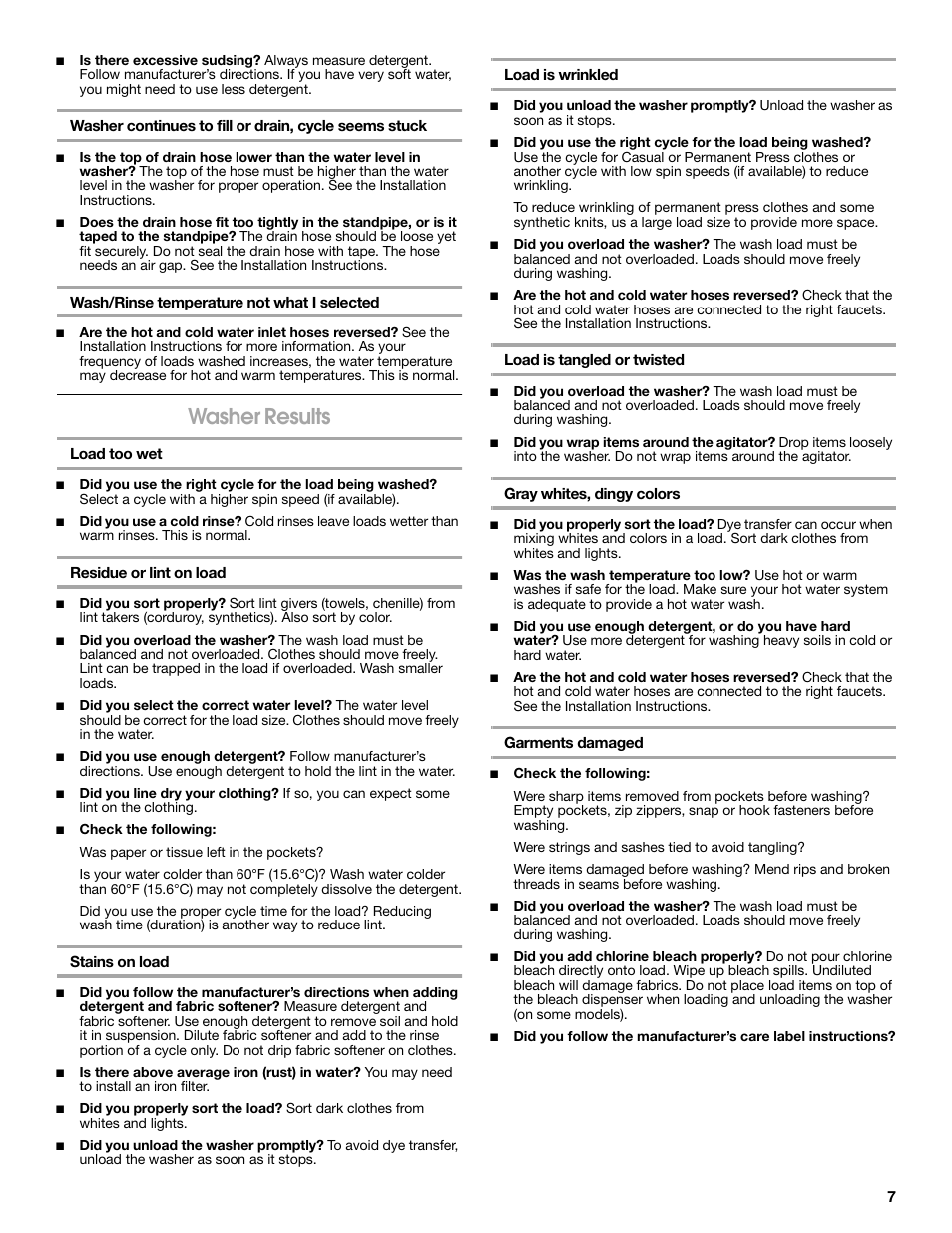 Washer results | Estate 3955886 User Manual | Page 7 / 8