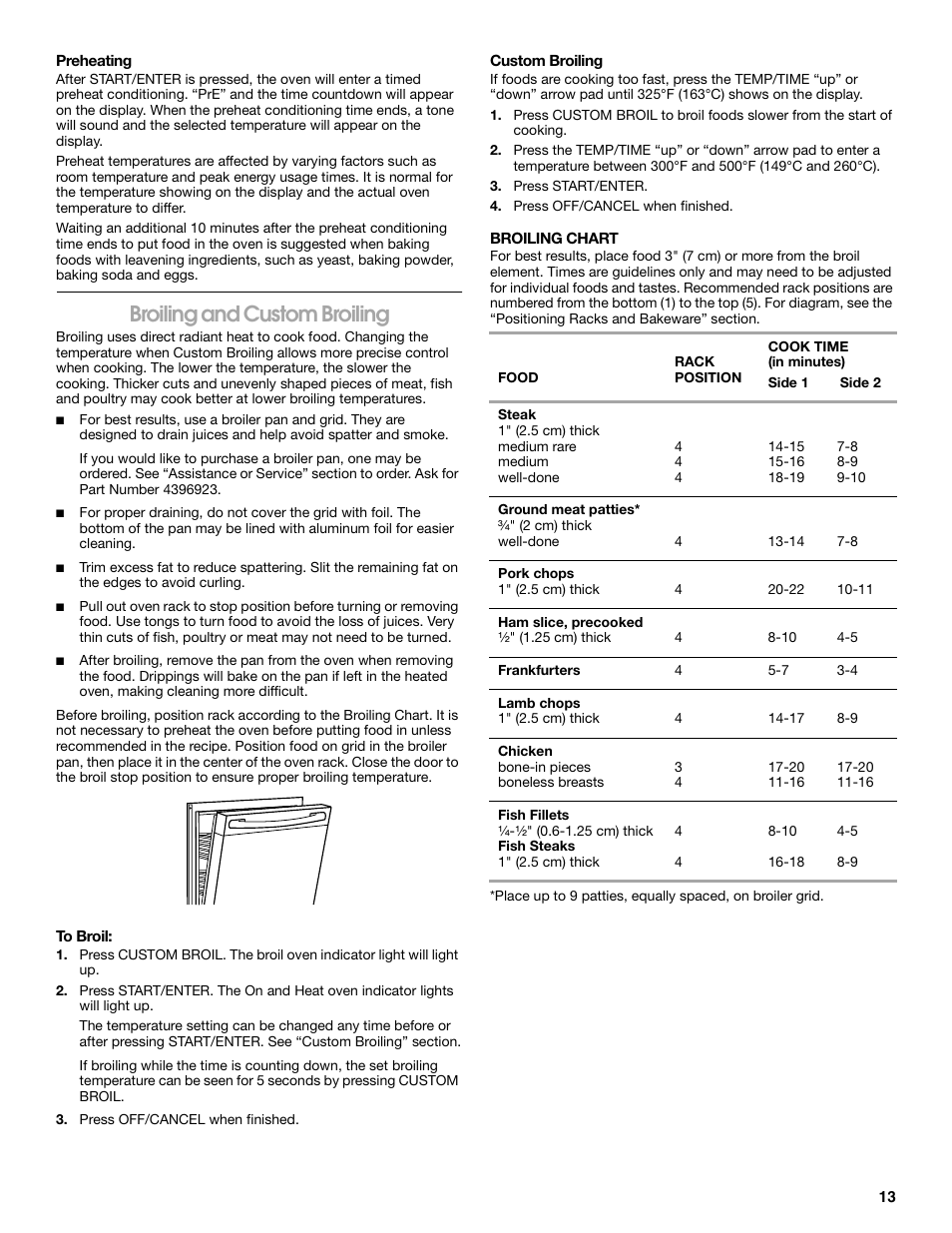 Broiling and custom broiling | Estate W10017730 User Manual | Page 13 / 20
