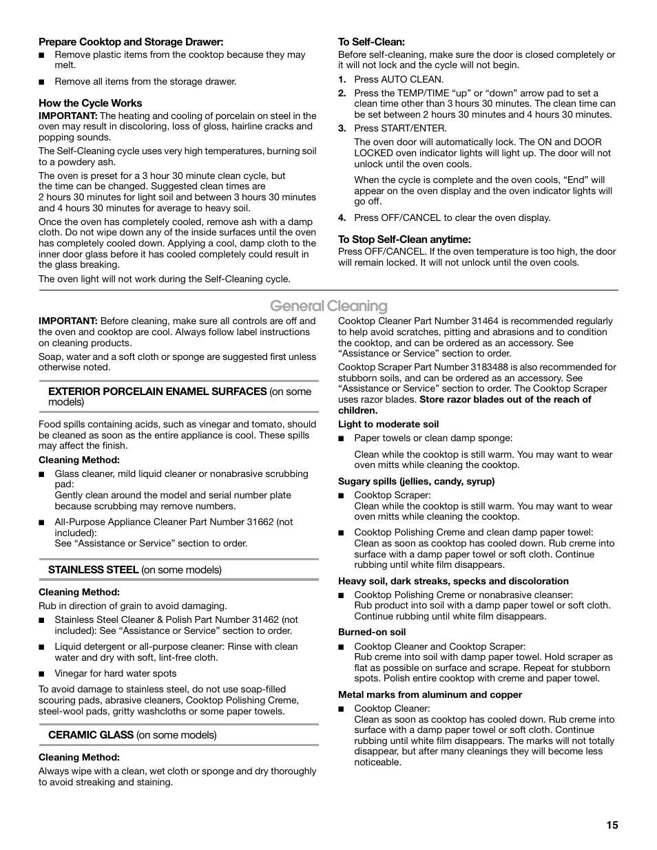 General cleaning | Estate W10017730 User Manual | Page 15 / 20