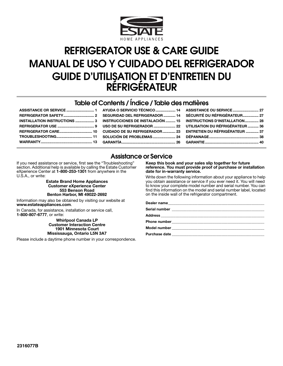 Estate 2316077B User Manual | 40 pages