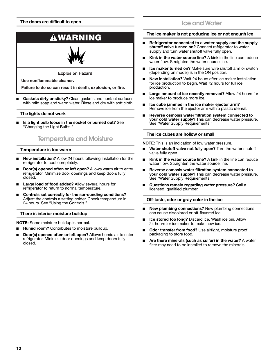 Warning, Temperature and moisture, Ice and water | Estate 2316077B User Manual | Page 12 / 40