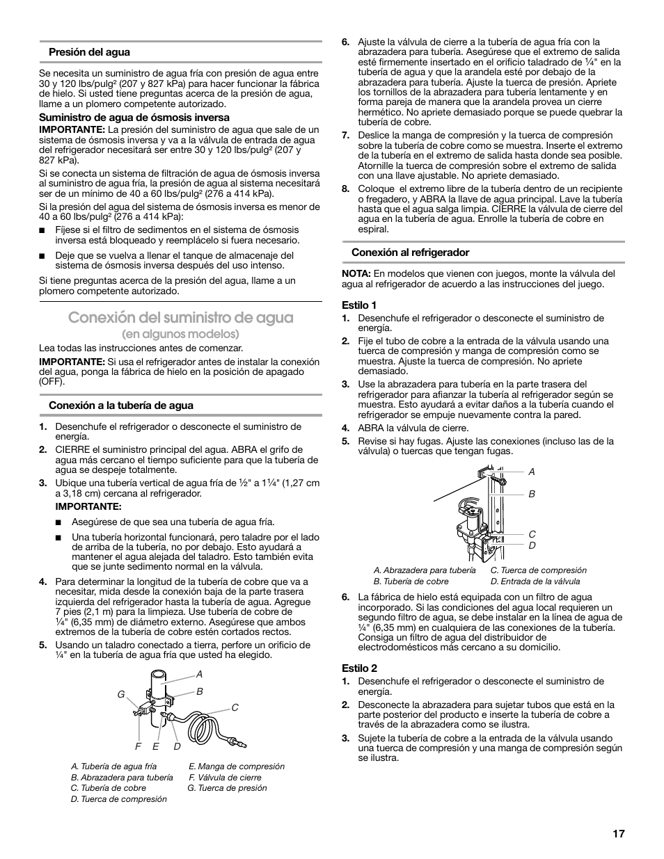 Conexión del suministro de agua | Estate 2316077B User Manual | Page 17 / 40