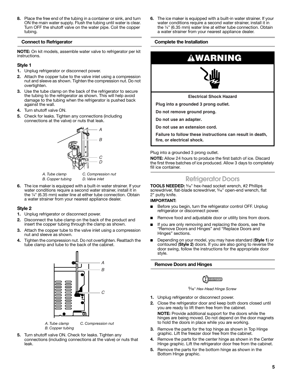 Warning, Refrigerator doors | Estate 2316077B User Manual | Page 5 / 40