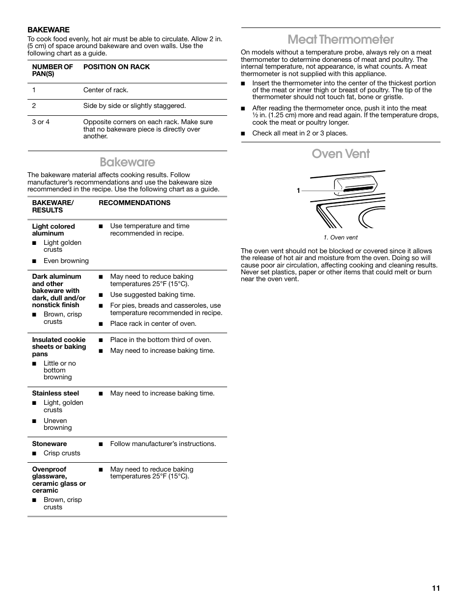 Bakeware, Meat thermometer, Oven vent | Estate 9782188A User Manual | Page 11 / 20