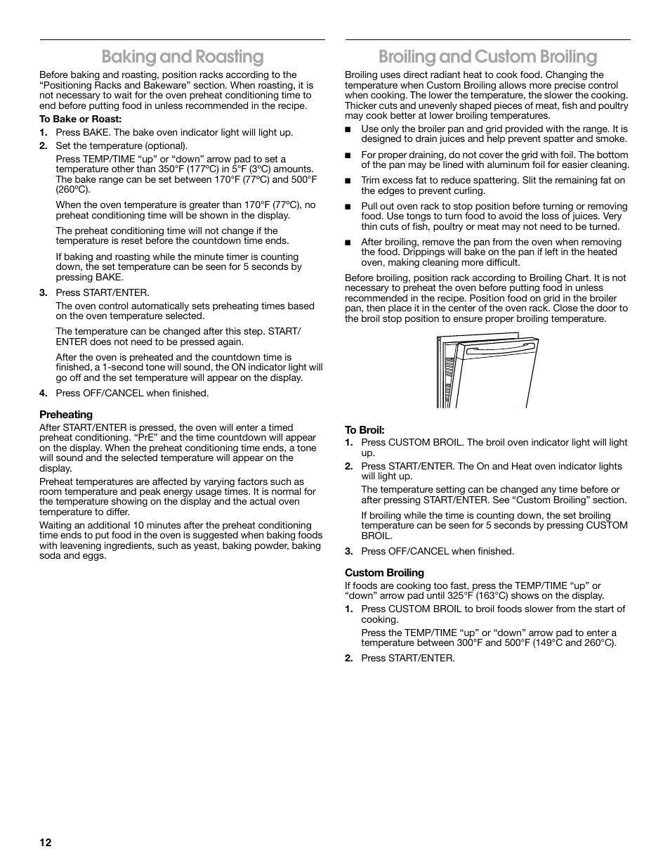 Baking and roasting, Broiling and custom broiling | Estate 9782188A User Manual | Page 12 / 20