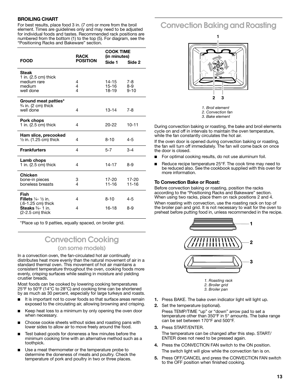 Convection cooking, Convection baking and roasting, On some models) | Estate 9782188A User Manual | Page 13 / 20