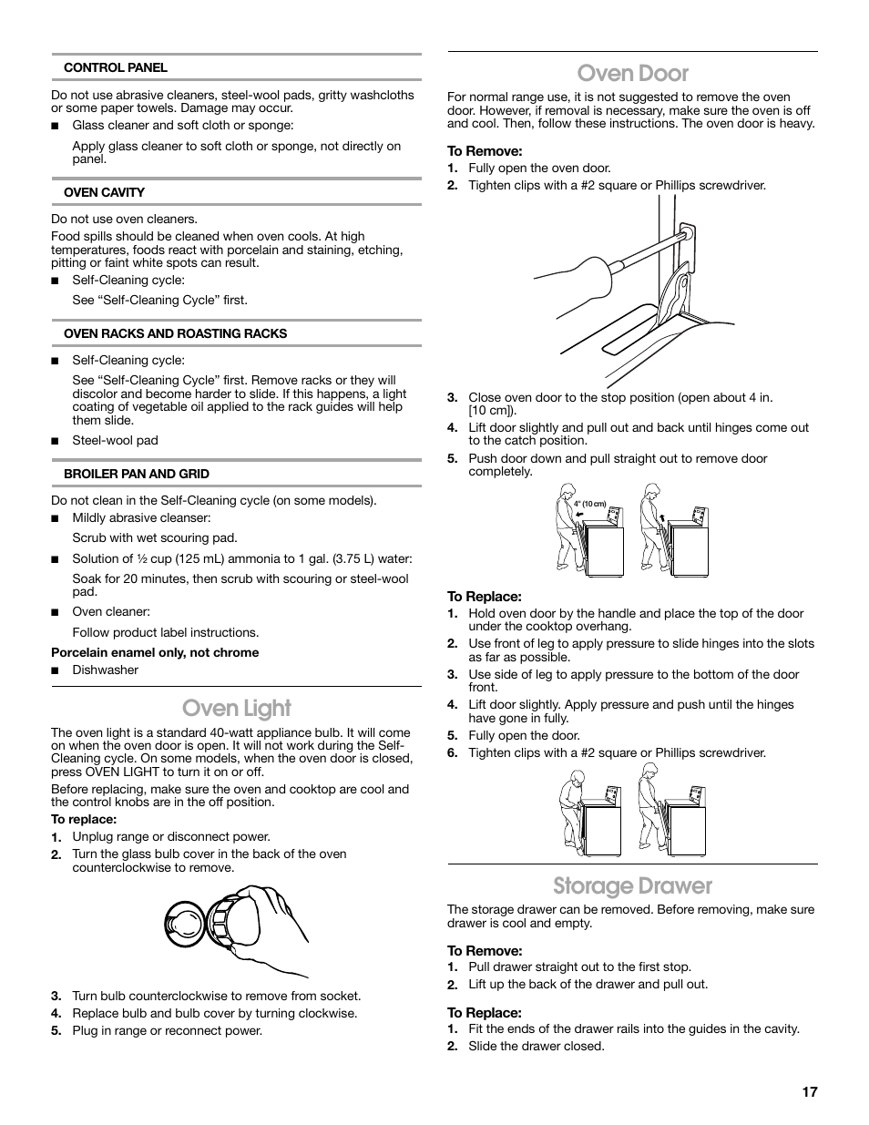 Oven light, Oven door, Storage drawer | Estate 9782188A User Manual | Page 17 / 20
