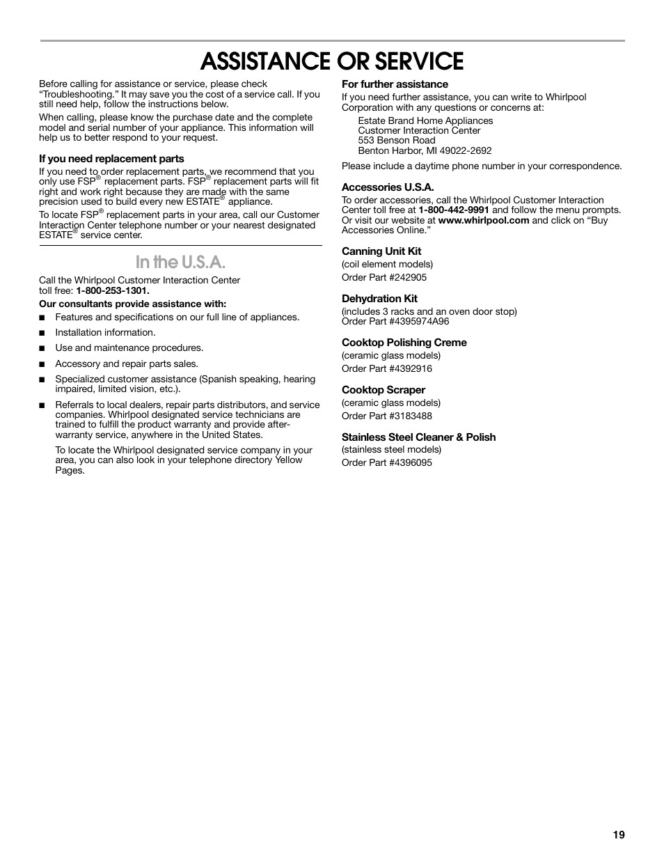 Assistance or service | Estate 9782188A User Manual | Page 19 / 20