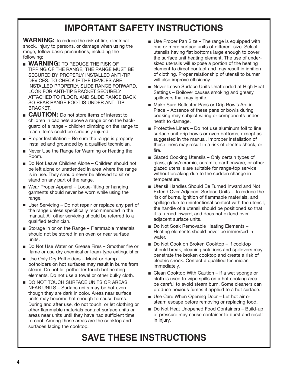 Important safety instructions, Save these instructions, Warning | Caution | Estate 9782188A User Manual | Page 4 / 20