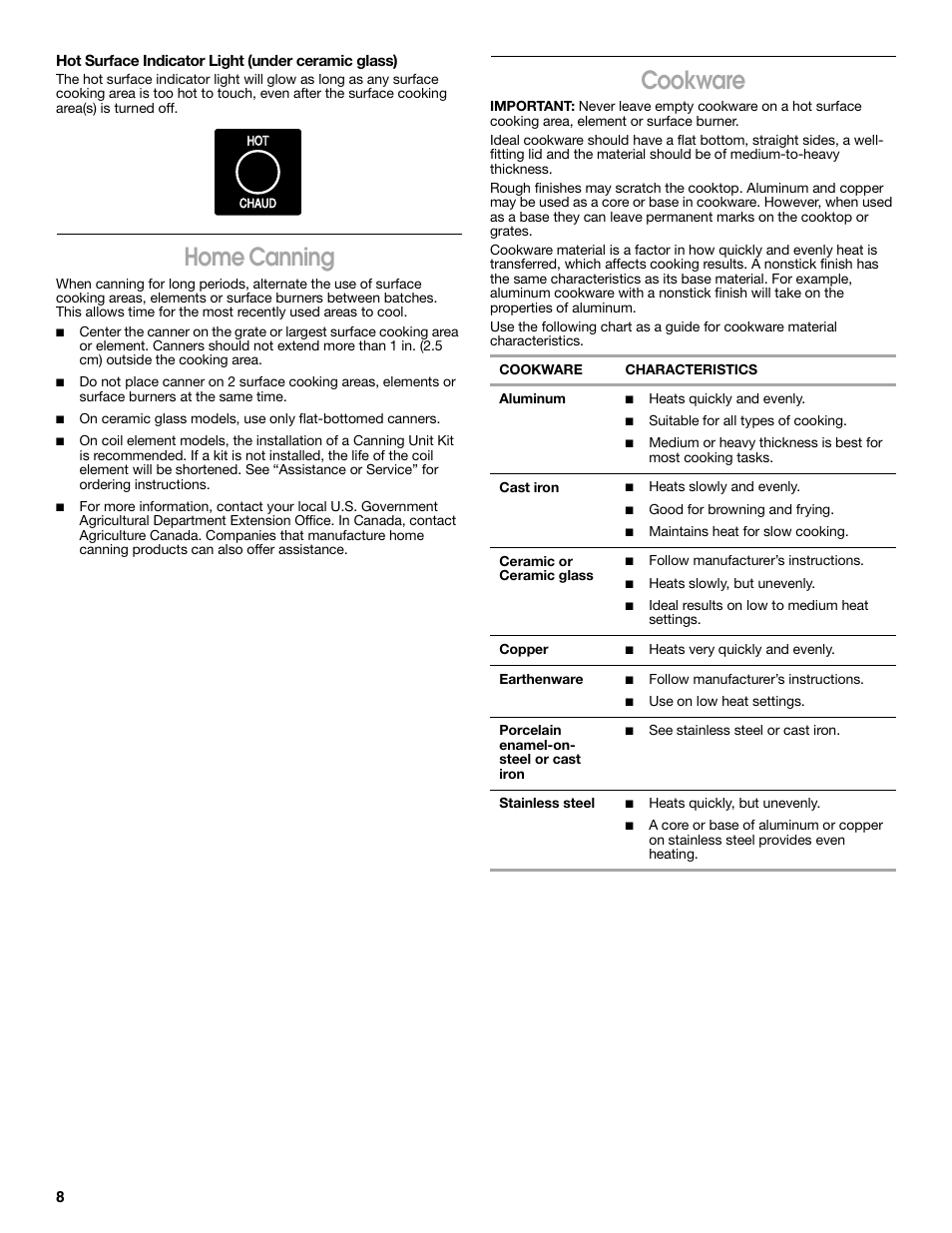 Home canning, Cookware | Estate 9782188A User Manual | Page 8 / 20